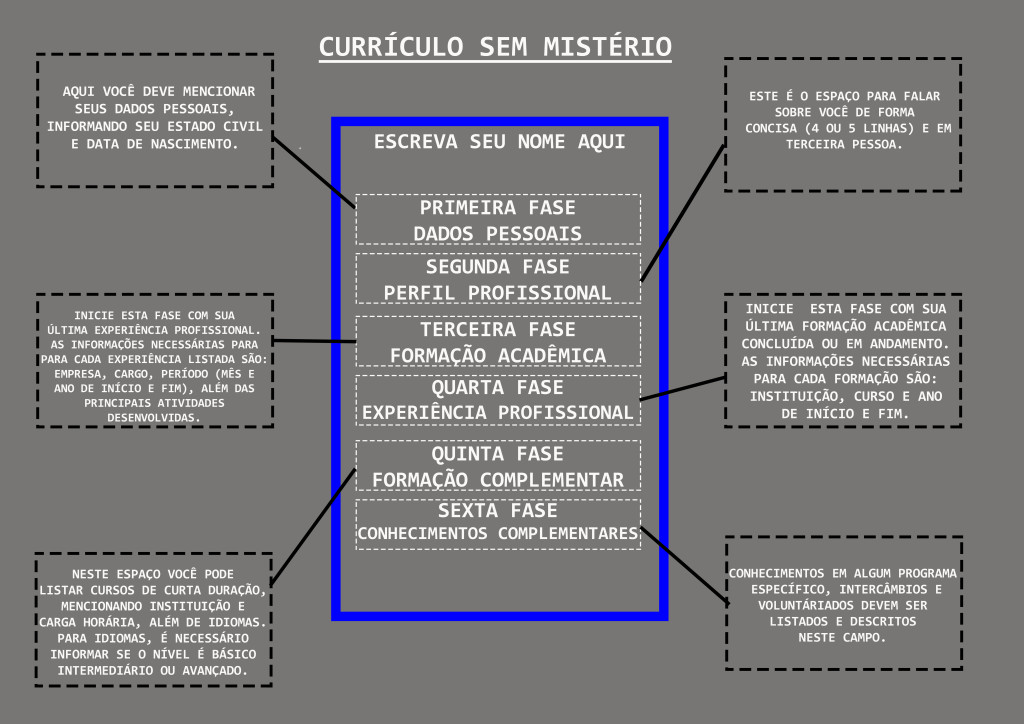 Infográfico com os seis passos do currículo